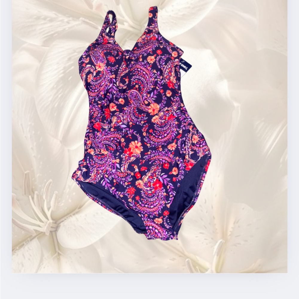 Floral One Piece Swimsuit - Purple and Pink